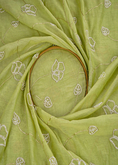 Pista Green Chanderi Fabric With All Over Floral Bead And Zari Work 22487