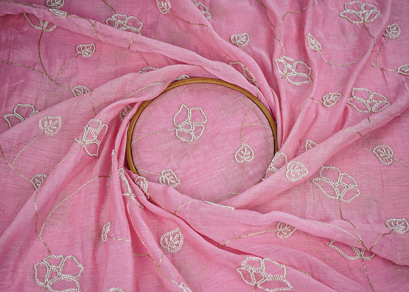 Pink-Chanderi-Fabric-With-All-Over-Floral-Bead-And-Zari-Work-22488-close-view