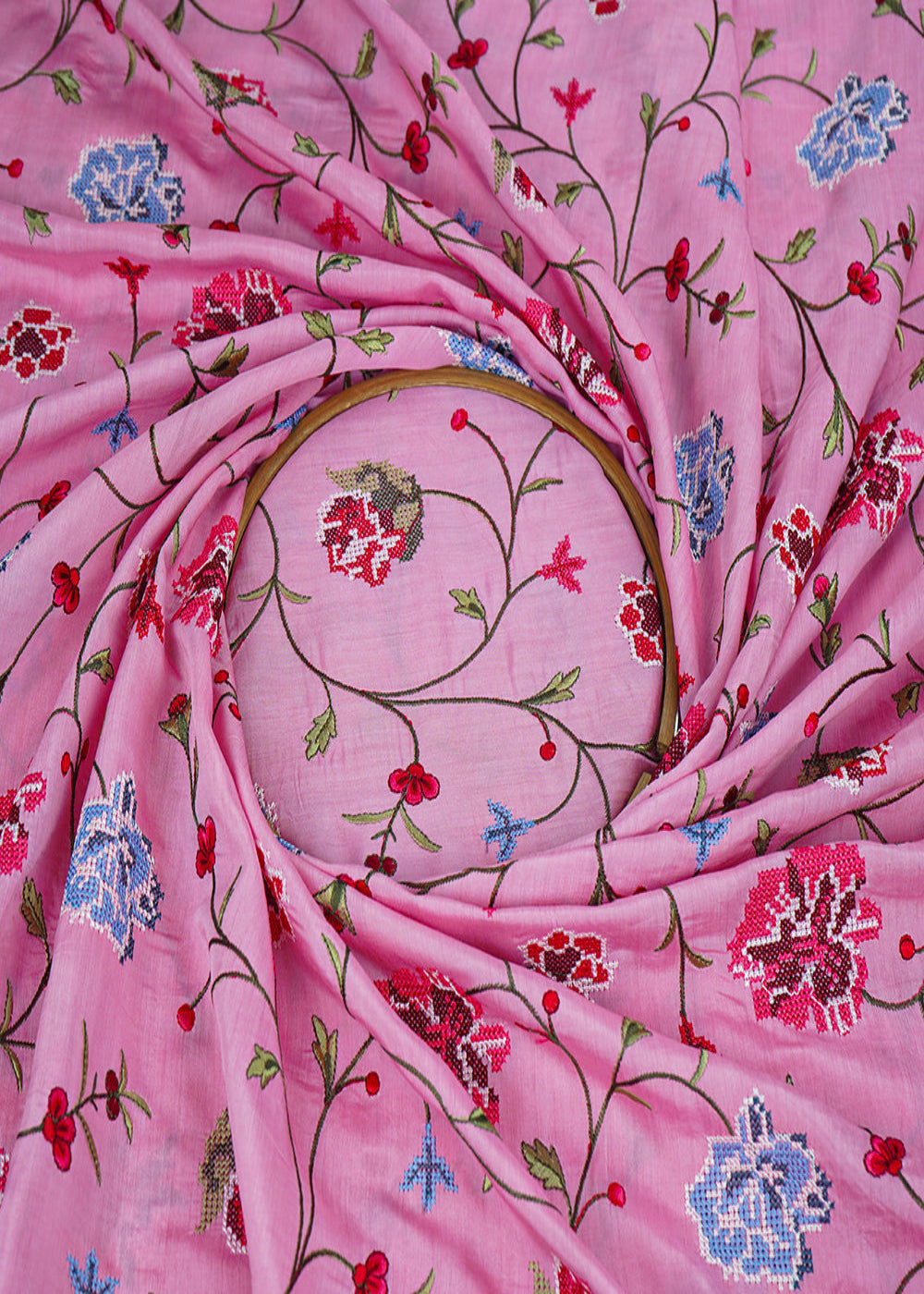 Pink-Chanderi-Fabric-With-All-Over-Multi-Color-Thread-Work-22495-close-view