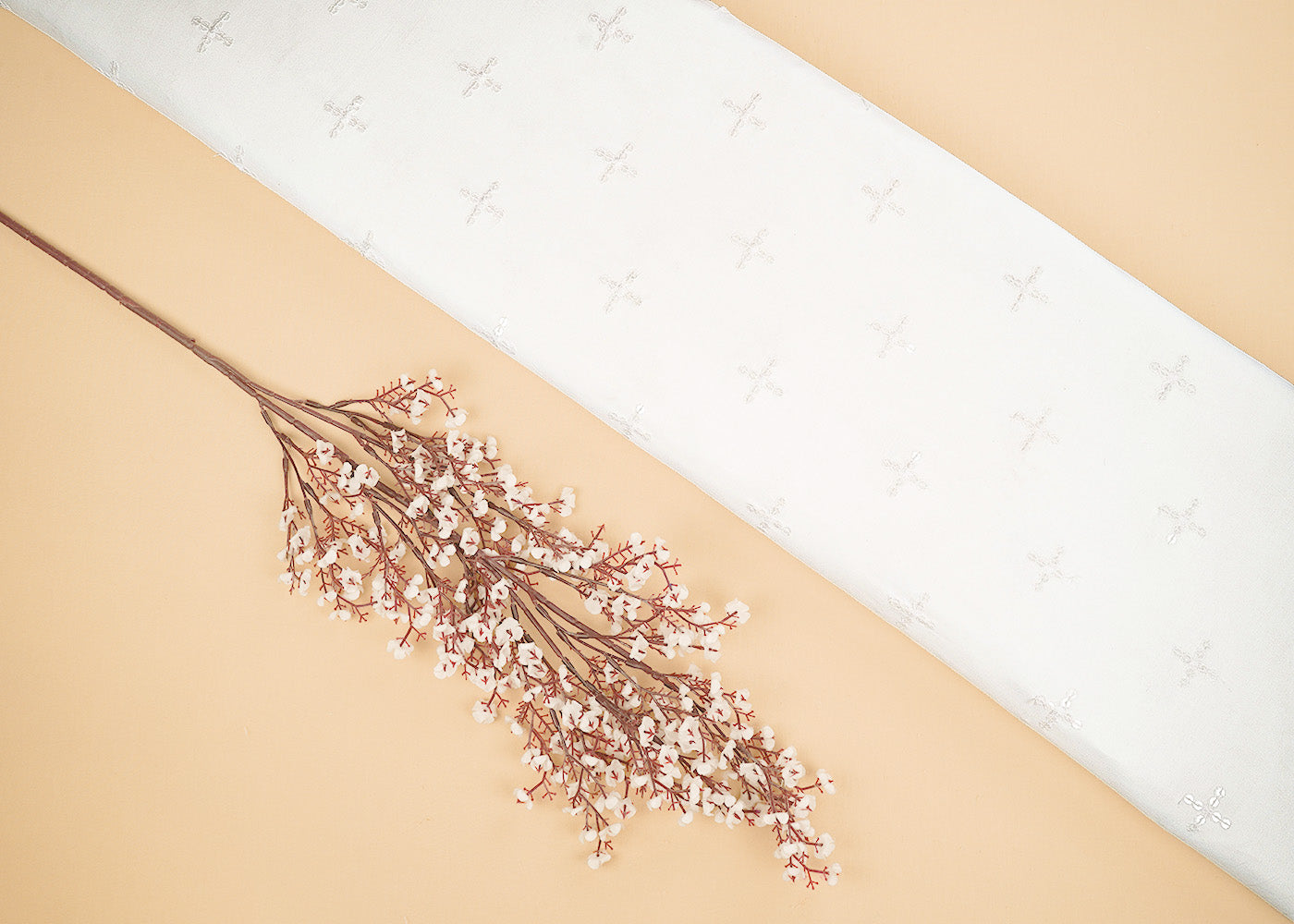 White Dyeable Cotton Fabric With Allover Zari, Sequins And Thread Work 22499