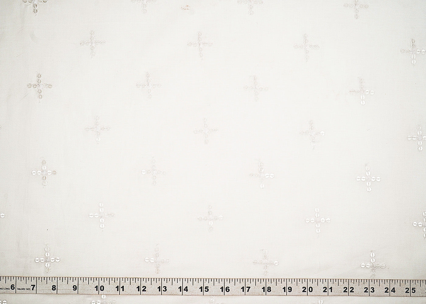 White Dyeable Cotton Fabric With Allover Zari, Sequins And Thread Work 22499