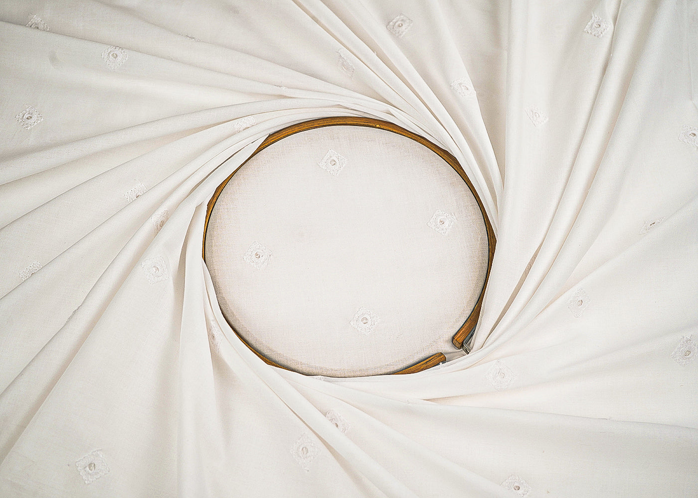 White Dyeable Cotton Fabric With Allover Zari, Sequins And Thread Work 22502