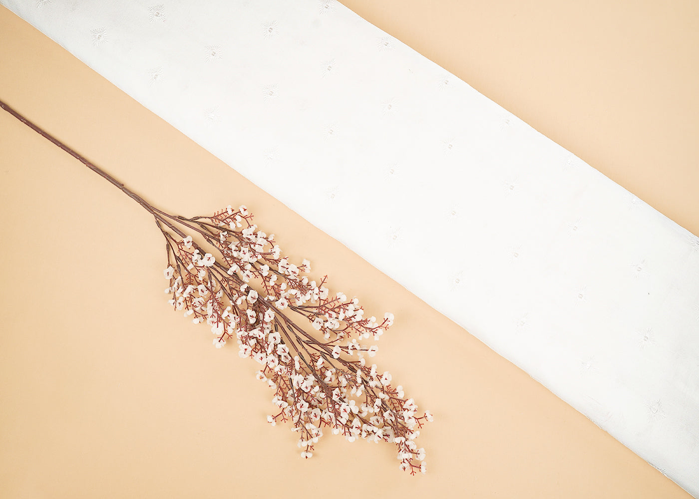 White Dyeable Cotton Fabric With Allover Zari, Sequins And Thread Work 22503