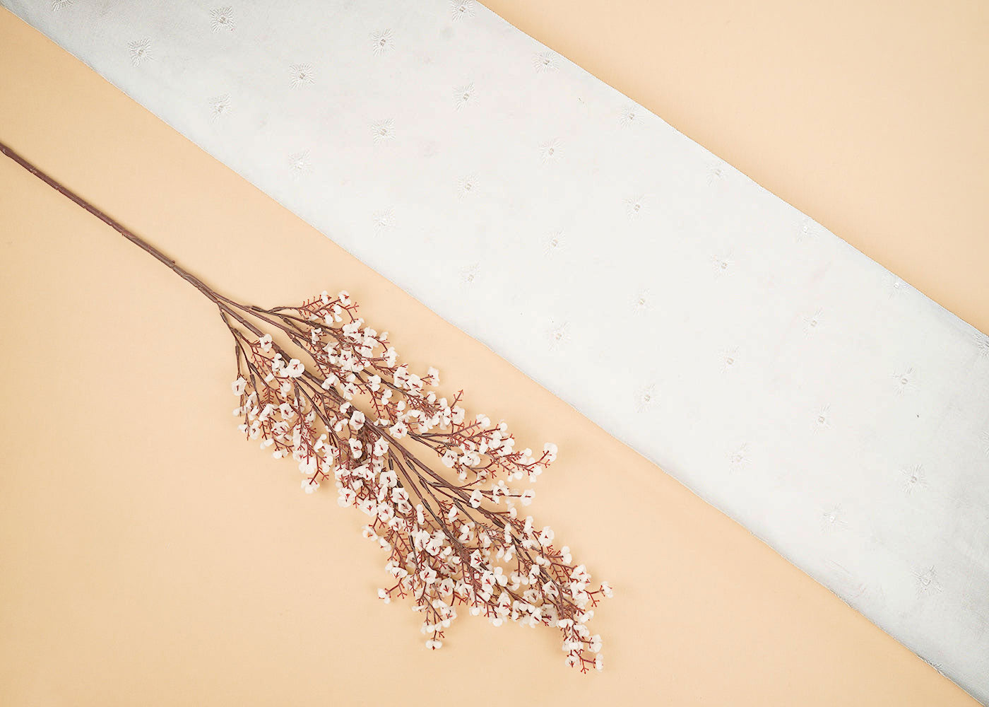 White Dyeable Cotton Fabric With Allover Sequins And Thread Work 22503