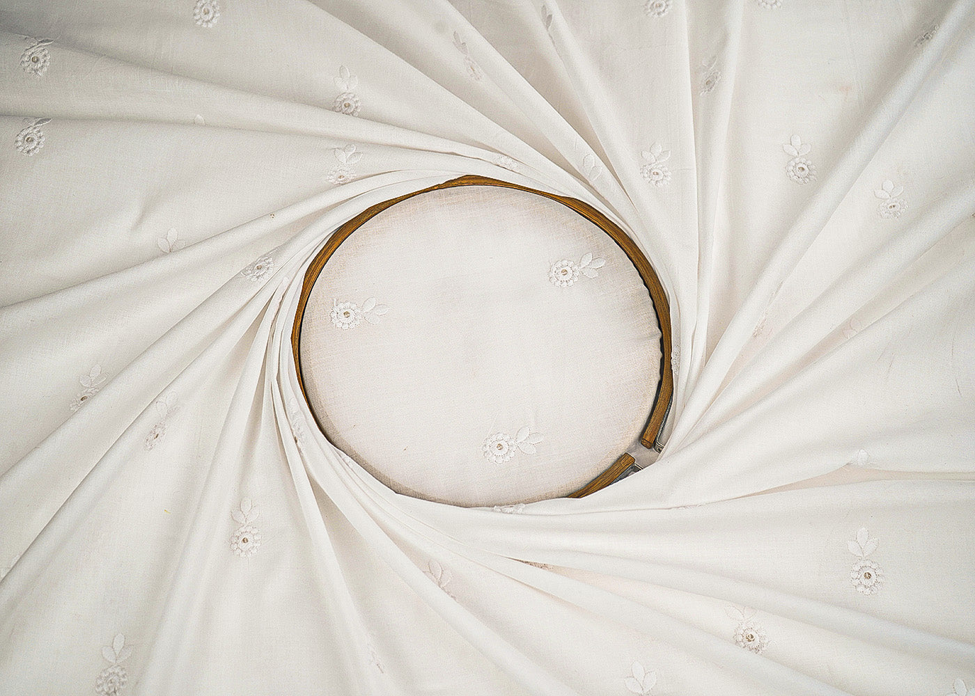 White Dyeable Cotton Fabric With Allover Zari, Sequins And Thread Work 22505