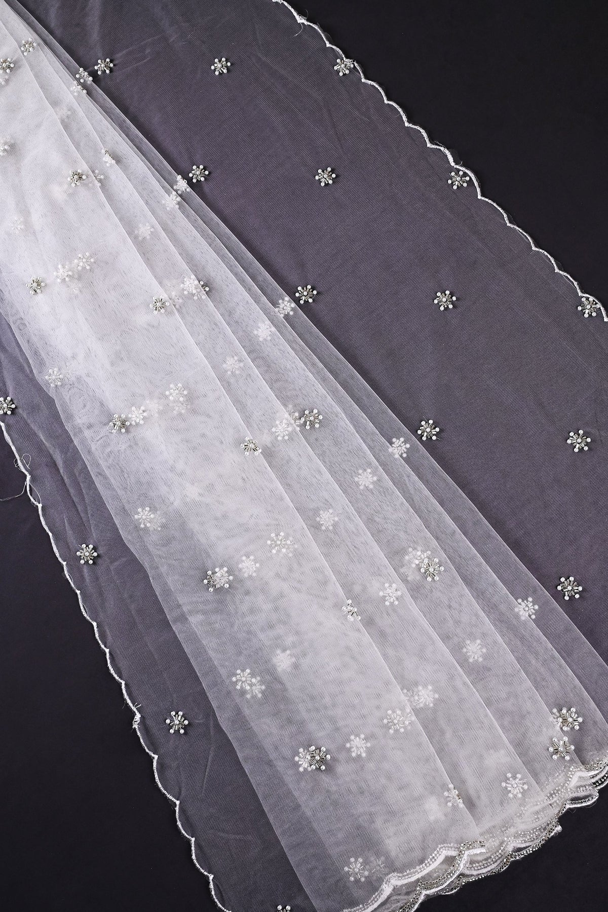 White Dyeable Net Dupatta All Over Katdana And Bead Work 22513