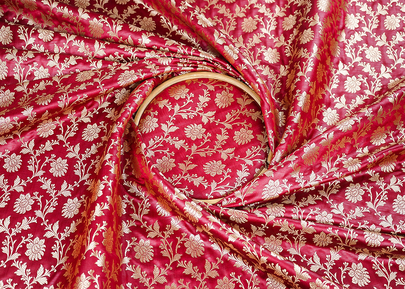 Maroon Banarasi Brocade Fabric With All Over Golden Zari Handloom 22544