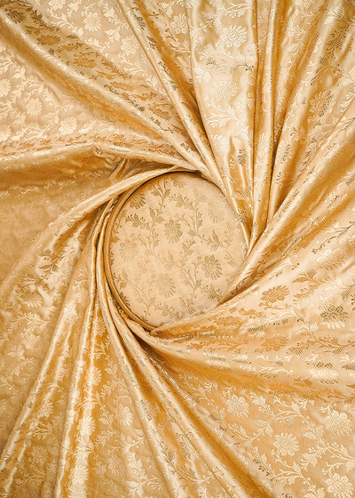 Golden Banarasi Brocade Fabric With All Over Golden Zari Handloom 22545