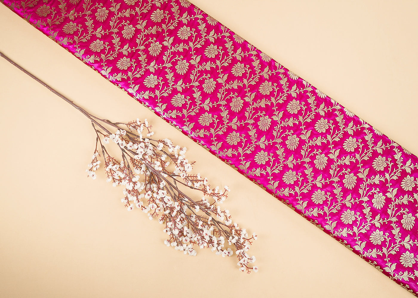 Rani-Pink-Banarasi-Brocade-Fabric-With-All-Over-Golden-Zari-Handloom-22546