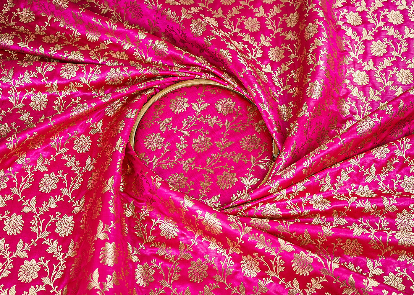 Rani-Pink-Banarasi-Brocade-Fabric-With-All-Over-Golden-Zari-Handloom-22546-close-view