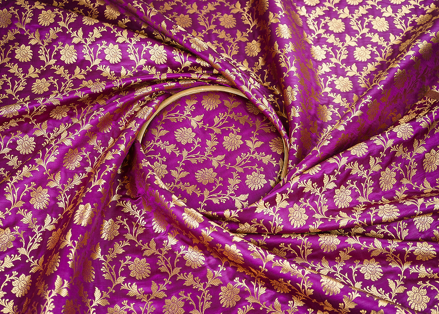 Purple Banarasi Brocade Fabric With All Over Golden Zari Handloom 22550