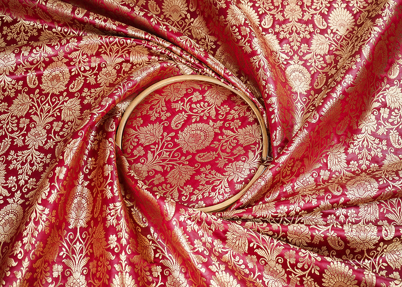 Maroon Banarasi Brocade Fabric With All Over Golden Zari Handloom 22552