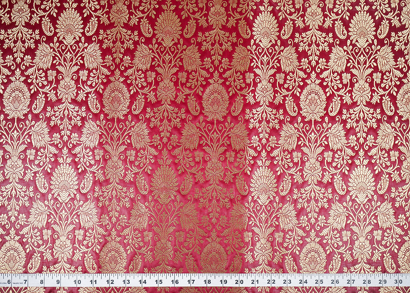 Maroon Banarasi Brocade Fabric With All Over Golden Zari Handloom 22552