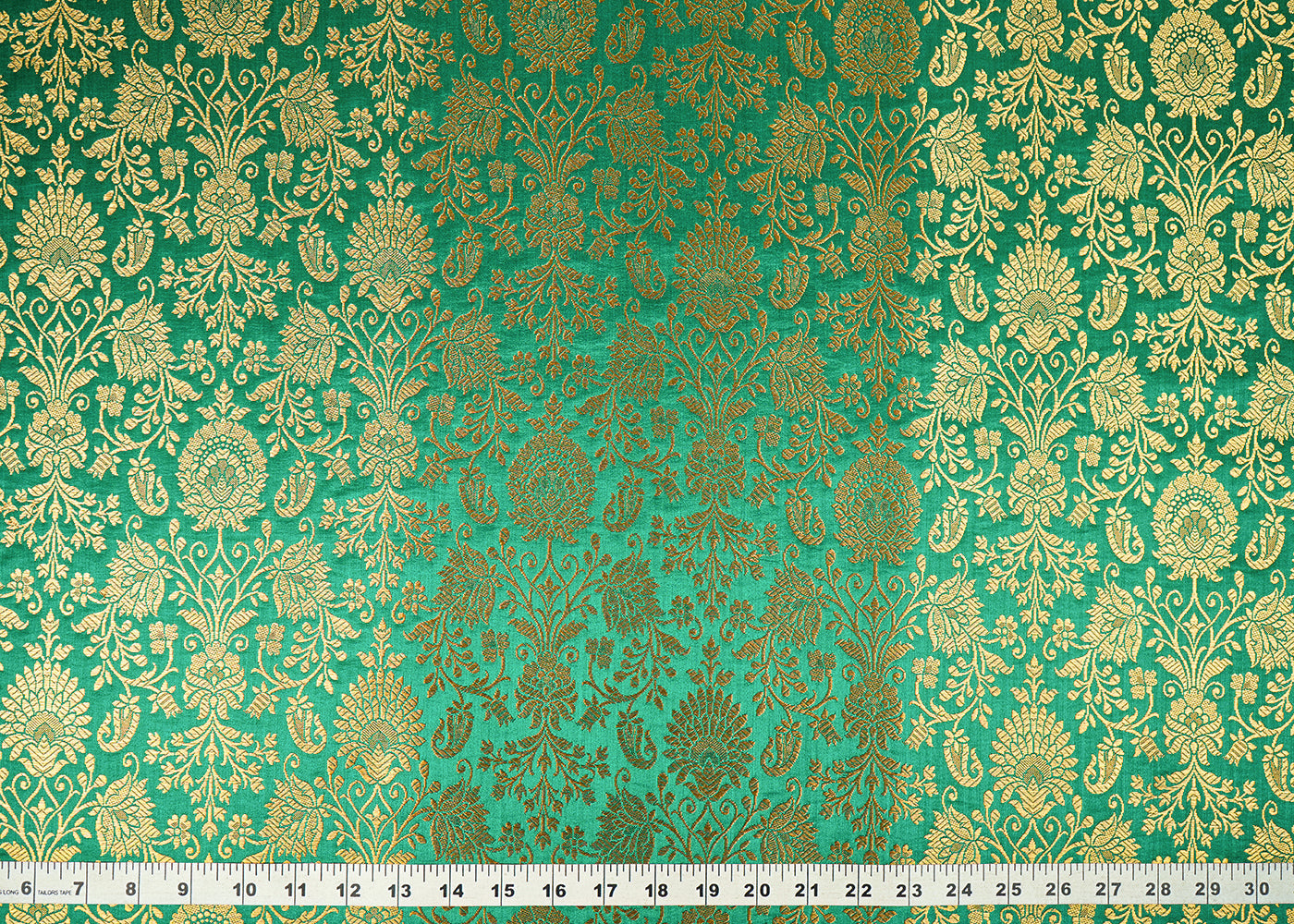 Teal-Green-Banarasi-Brocade-Fabric-With-All-Over-Golden-Zari-Handloom-22556-measurement-view