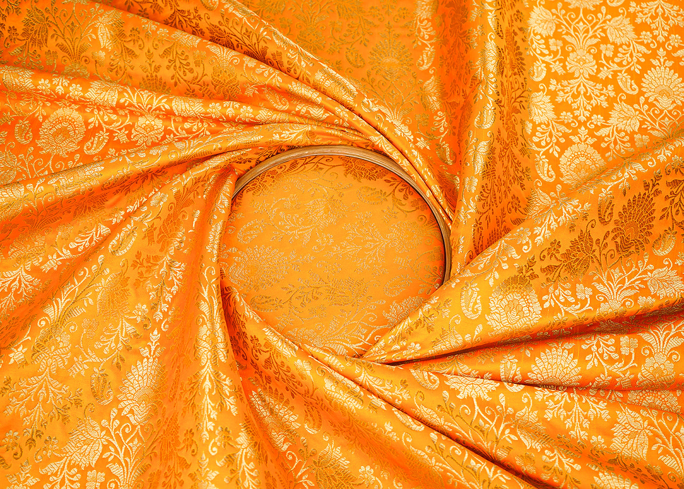 Mustard Banarasi Brocade Fabric With All Over Golden Zari Handloom 22559