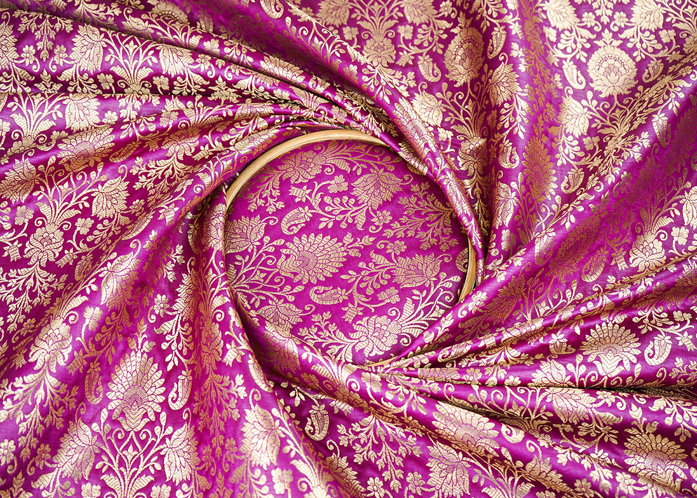 Purple Banarasi Brocade Fabric With All Over Golden Zari Handloom 22560