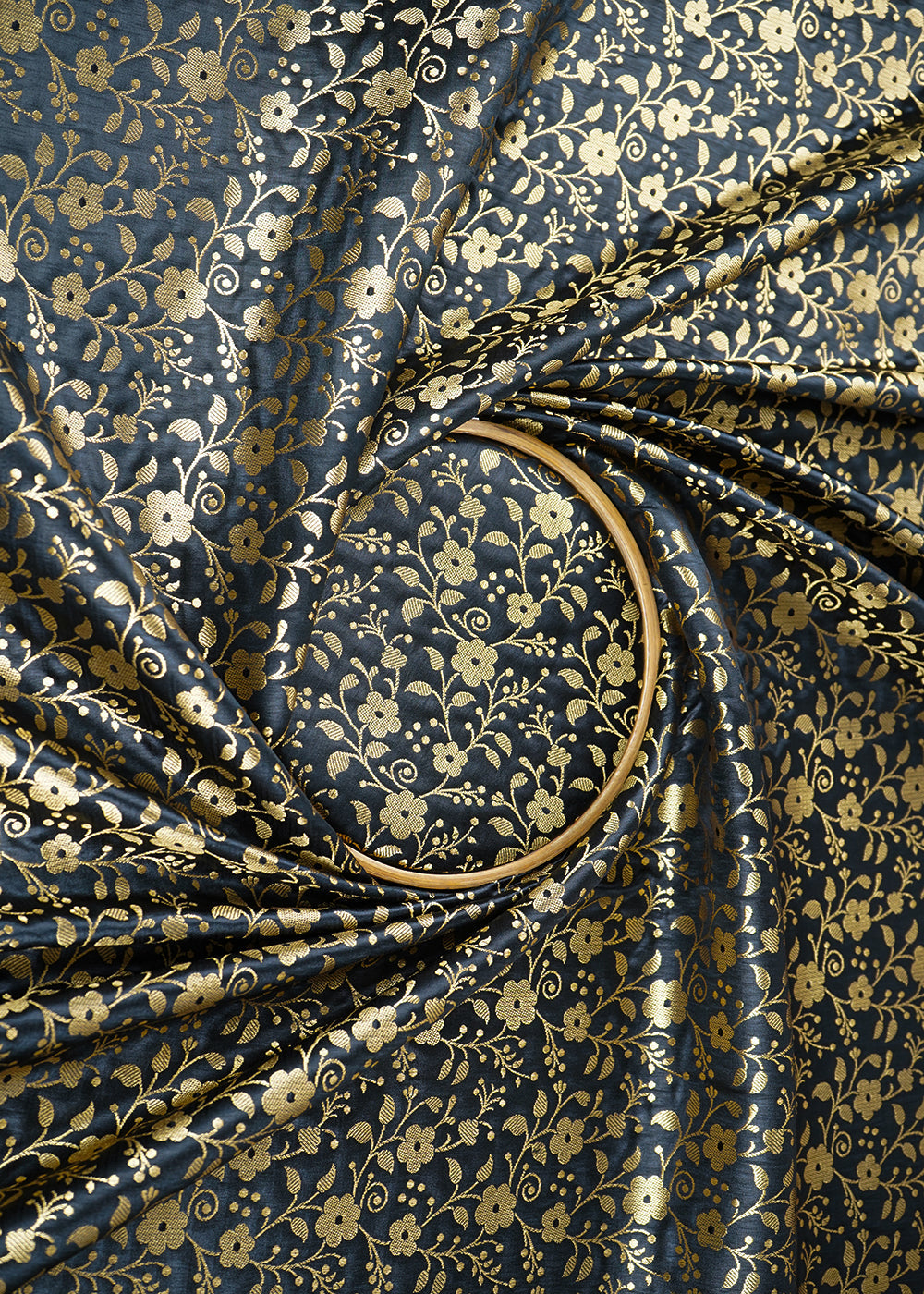 Black-Banarasi-Brocade-Fabric-With-All-Over-Golden-Zari-Handloom-22565-close-view