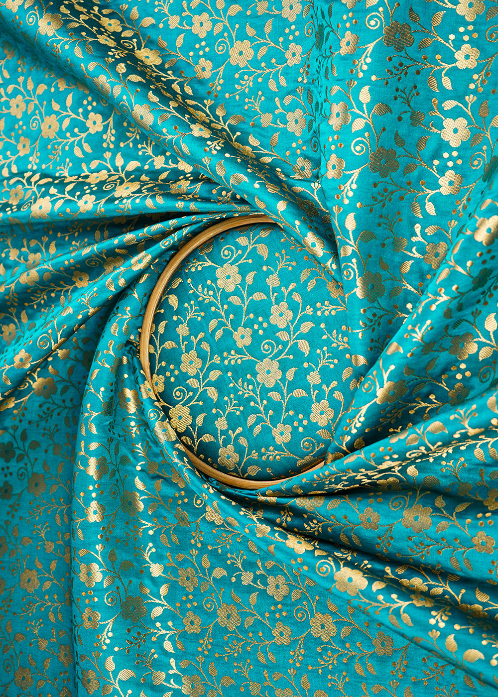 Teal-Blue-Banarasi-Brocade-Fabric-With-All-Over-Golden-Zari-Handloom-22566-close-view