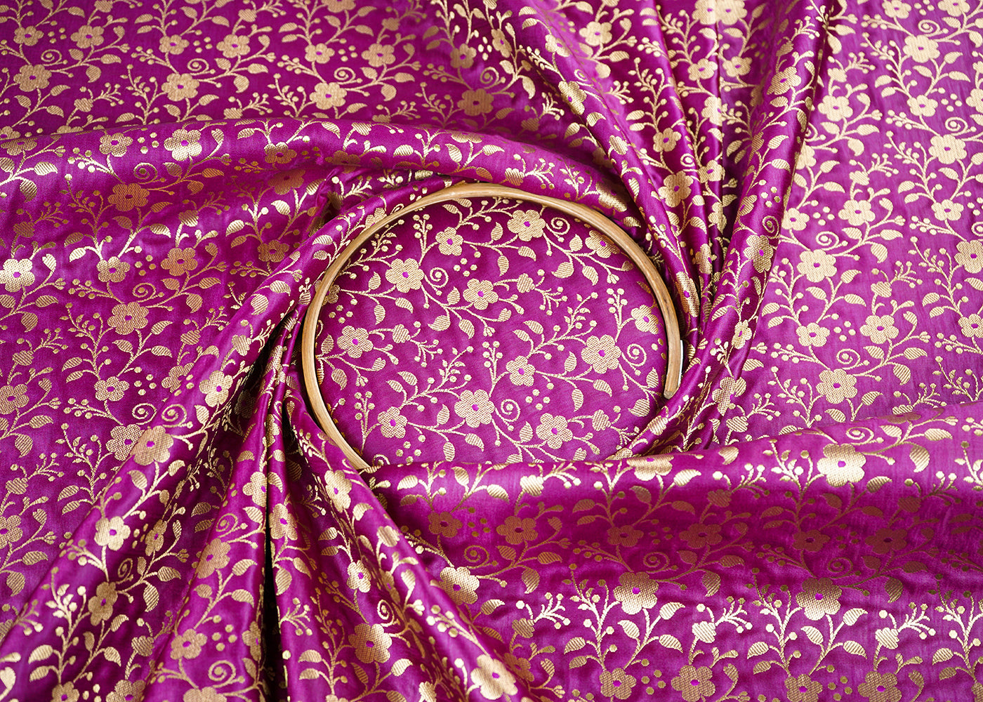 Purple Banarasi Brocade Fabric With All Over Golden Zari Handloom 22568
