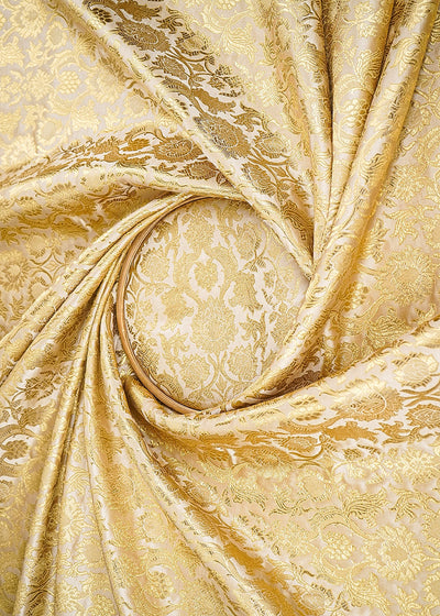 Golden Banarasi Brocade Fabric With All Over Zari Handloom 22574