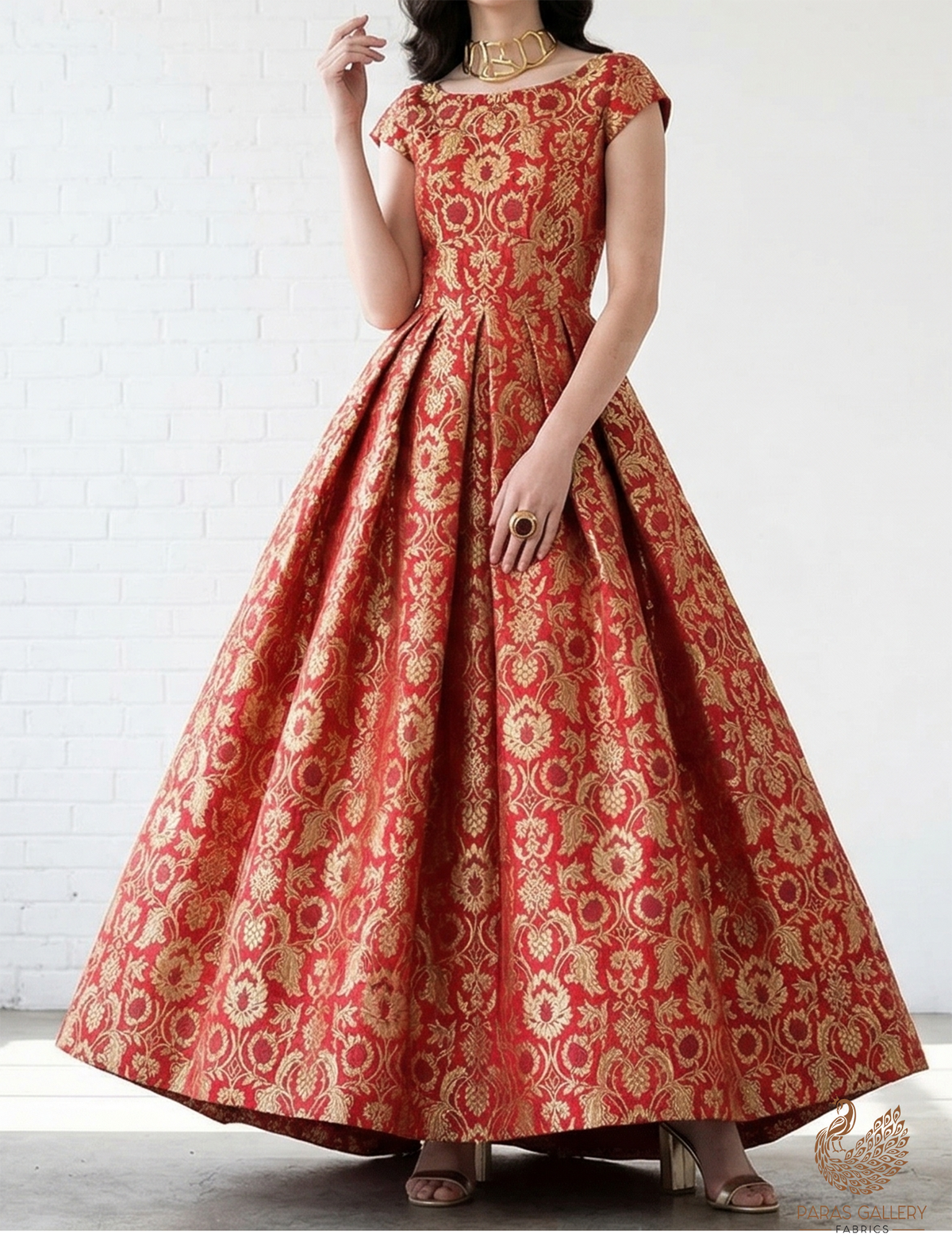 Maroon Banarasi Brocade Fabric With All Over Zari Handloom 22577