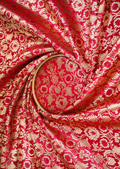 Burgundy Banarasi Brocade Fabric With All Over Zari Handloom 22578