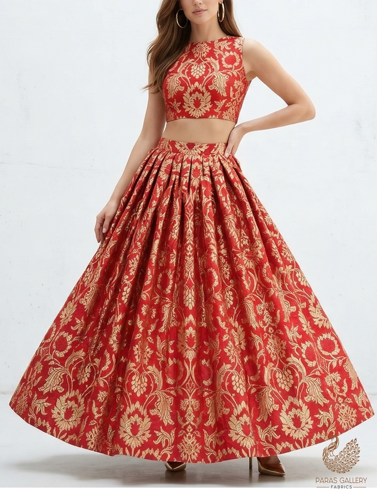 Burgundy Banarasi Brocade Fabric With All Over Zari Handloom 22578