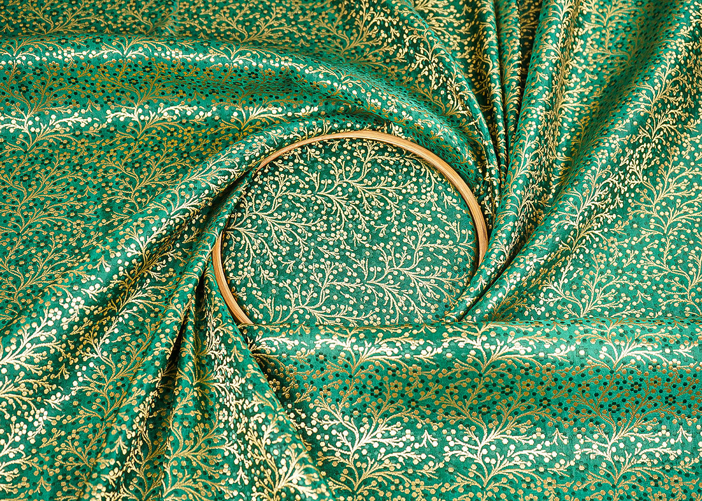 Bottle-Green-Banarasi-Brocade-Fabric-With-All-Over-Zari-Handloom-22580-close-view