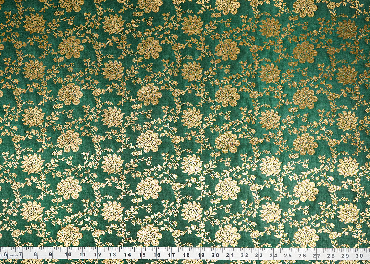 Bottle-Green-Banarasi-Brocade-Fabric-With-All-Over-Zari-Handloom-22585-measurement-view