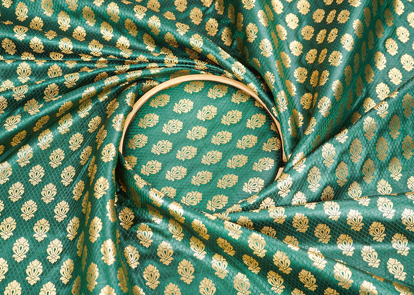 Bottle-Green-Banarasi-Brocade-Fabric-With-All-Over-Zari-Handloom-22586-close-view