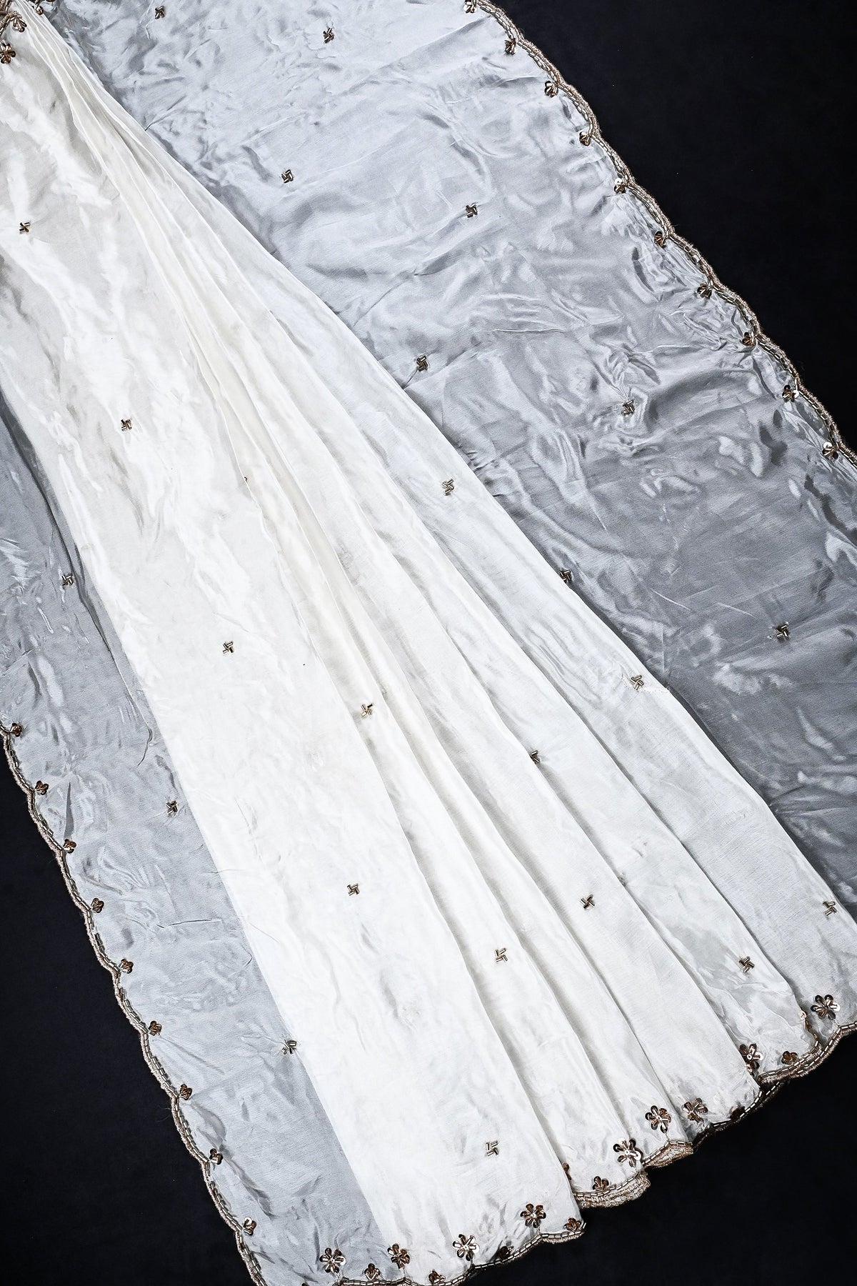 White Dyeable Organza Dupatta All Over Zari, Sequins And Katdana Work 22591
