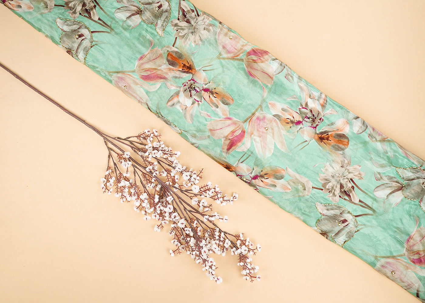 Mint-Green-Organza-Fabric-With-All-Over-Floral-Print-Bead-And-Katdana-Work-22610