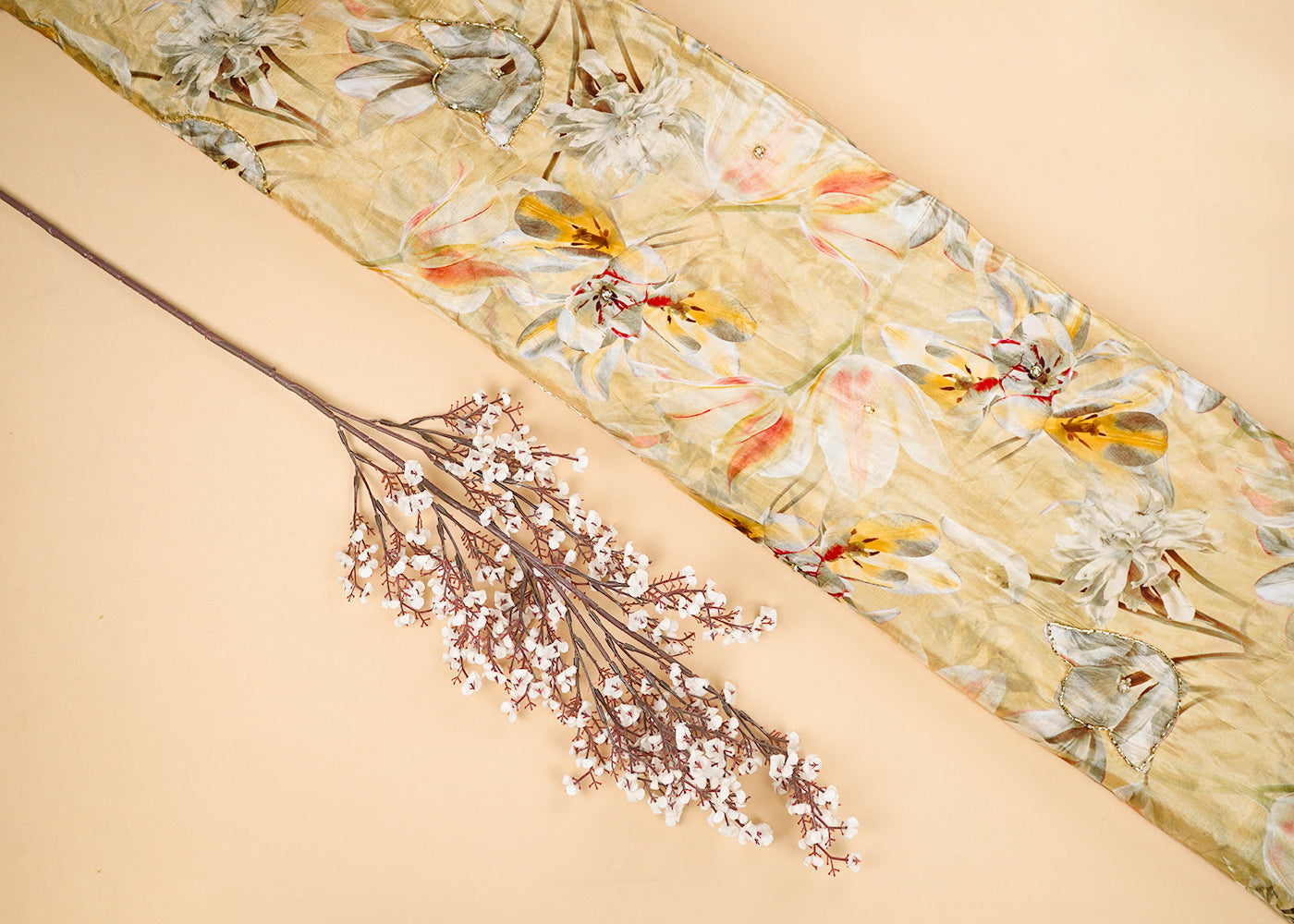 Lemon-Yellow-Organza-Fabric-With-All-Over-Floral-Print-Bead-And-Katdana-Work-22612