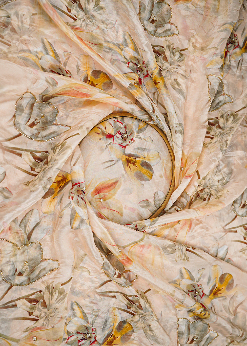 Cream-Organza-Fabric-With-All-Over-Floral-Print-Bead-And-Katdana-Work-22613-close-view