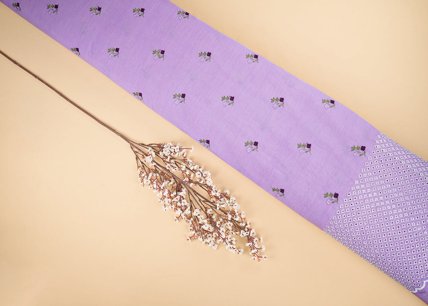 Purple-Cotton-Fabric-With-All-Over-Floral-Buti-Thread-Work-And-Schiffli-Scalloped-Border-22622