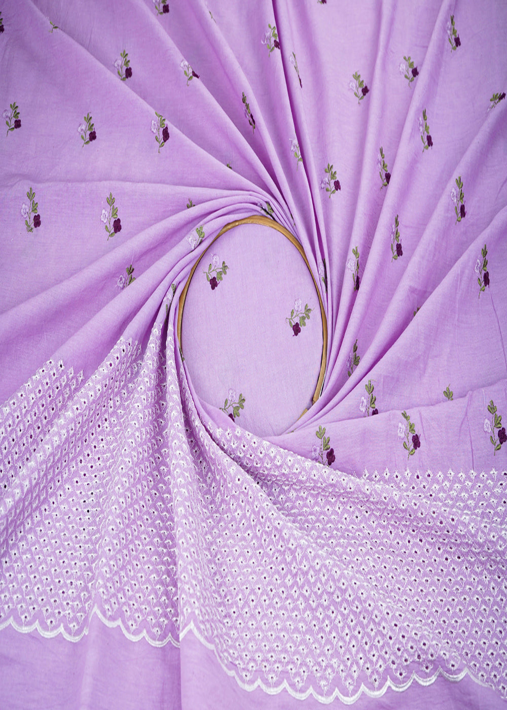 Purple-Cotton-Fabric-With-All-Over-Floral-Buti-Thread-Work-And-Schiffli-Scalloped-Border-22622-close-view