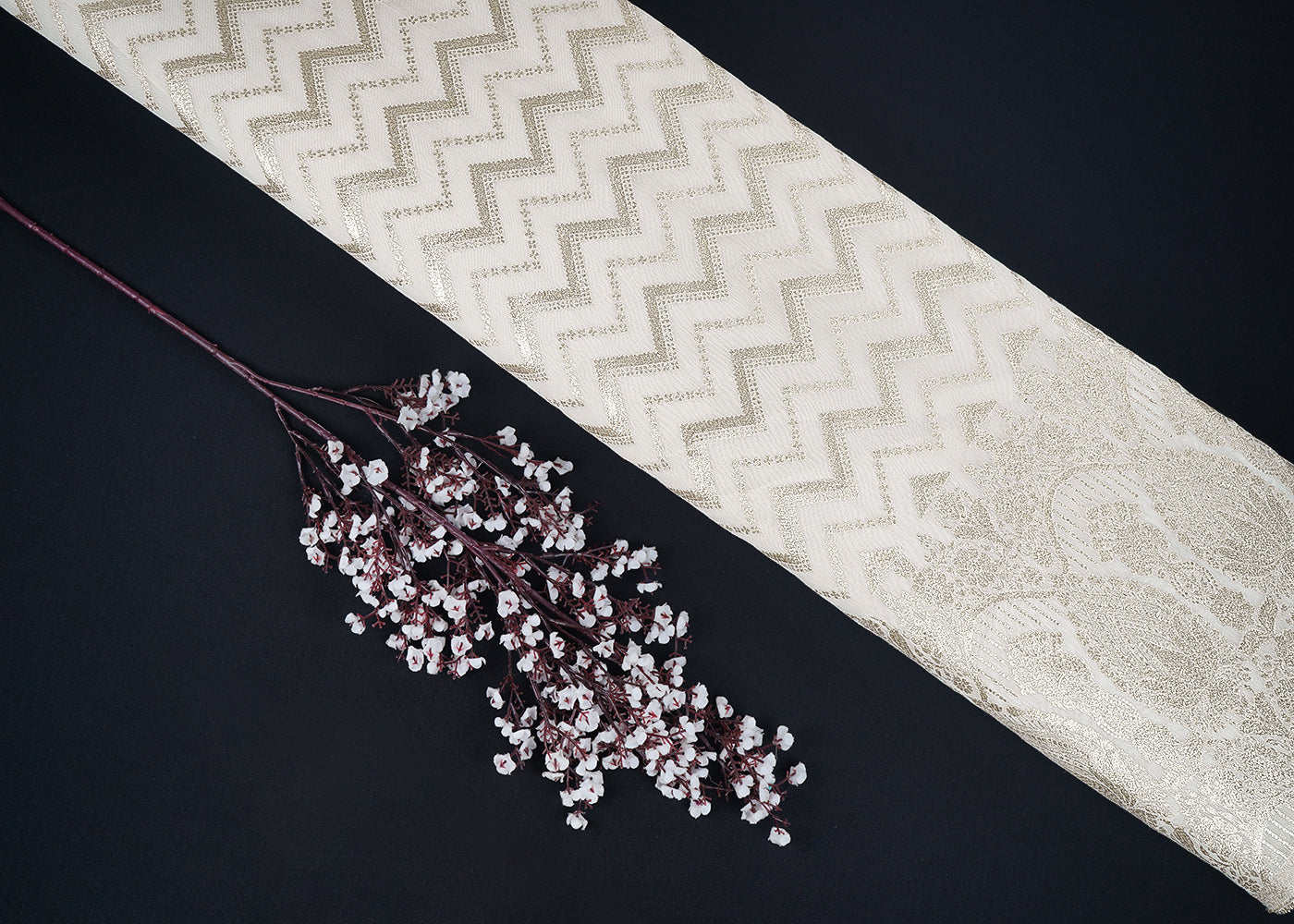 White Dyeable Chanderi Fabric With All Over Zari Handloom With One Side Border 22626