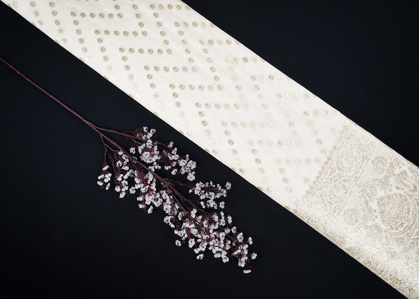 White Dyeable Chanderi Fabric With All Over Zari Handloom With One Side Border 22628