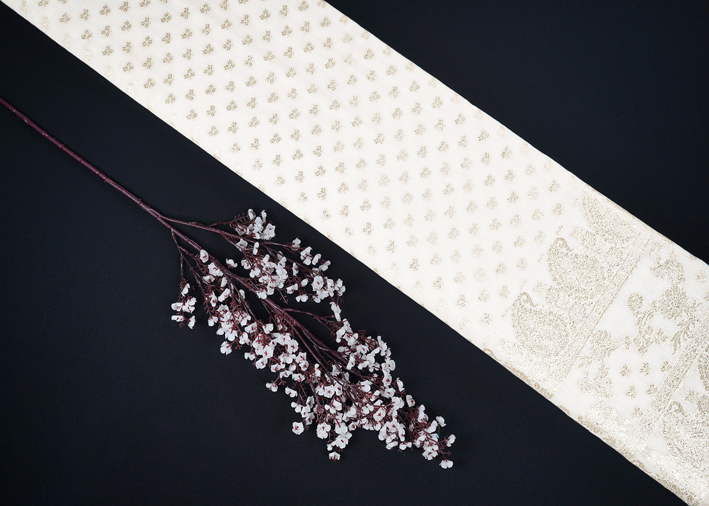 White Dyeable Chanderi Fabric With All Over Zari Handloom With One Side Border 22629