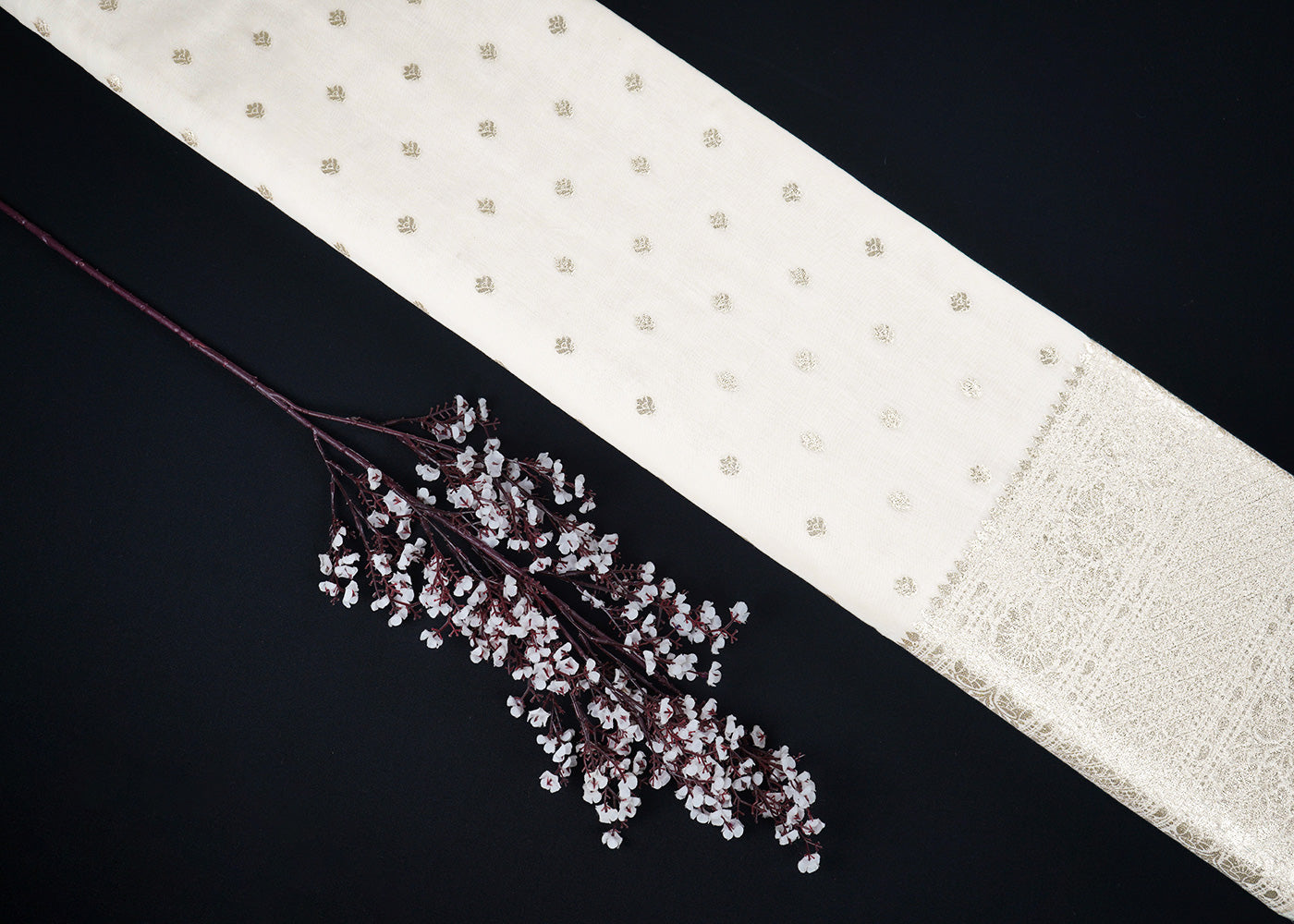 White Dyeable Chanderi Fabric With All Over Zari Handloom With One Side Border 22630