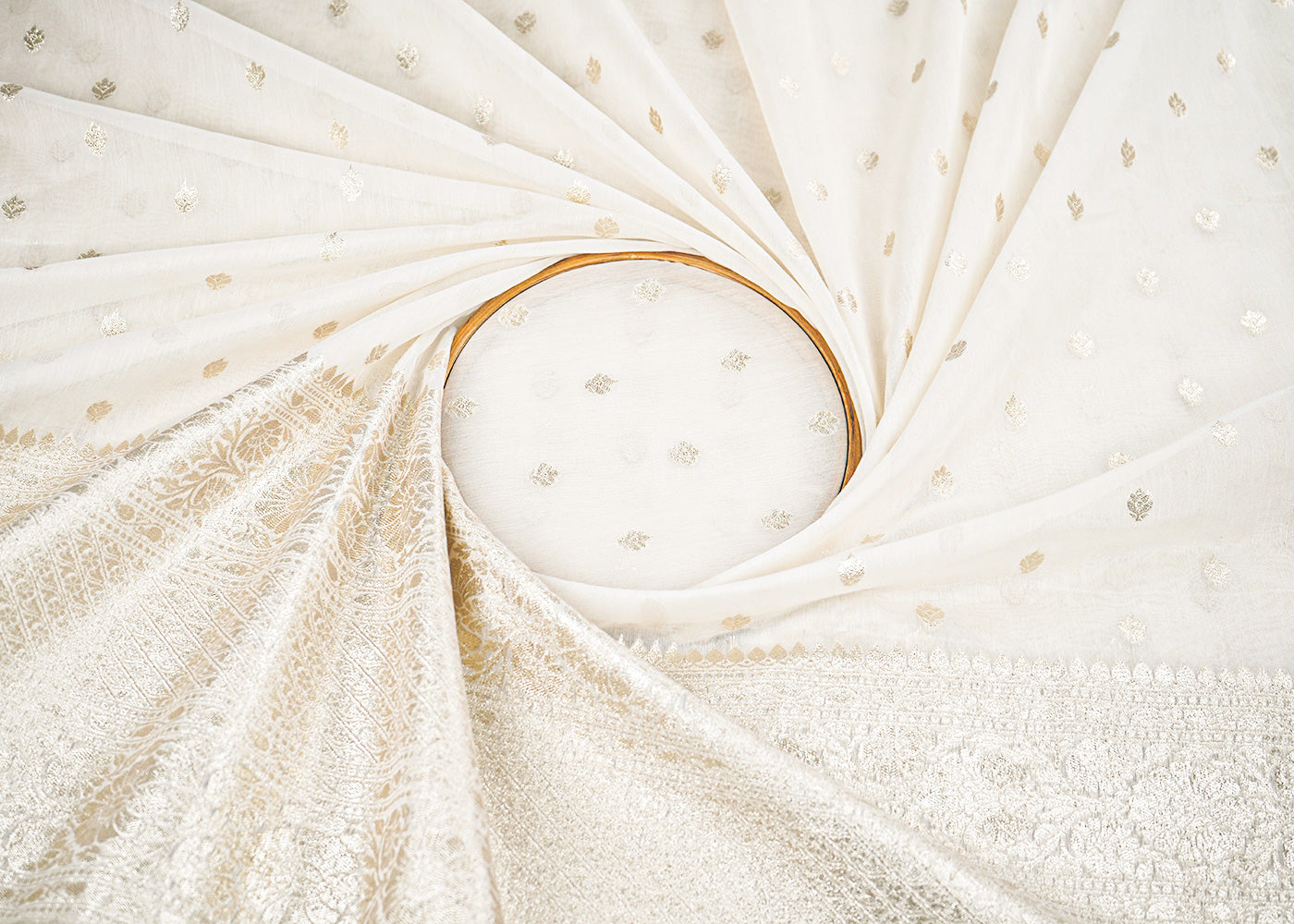 White Dyeable Chanderi Fabric With All Over Zari Handloom With One Side Border 22630