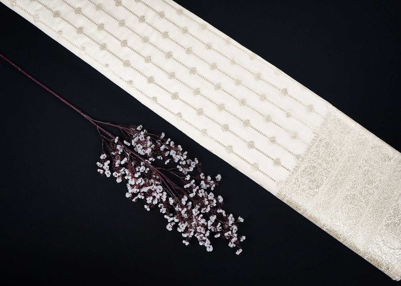 White Dyeable Chanderi Fabric With All Over Zari Handloom With One Side Border 22631