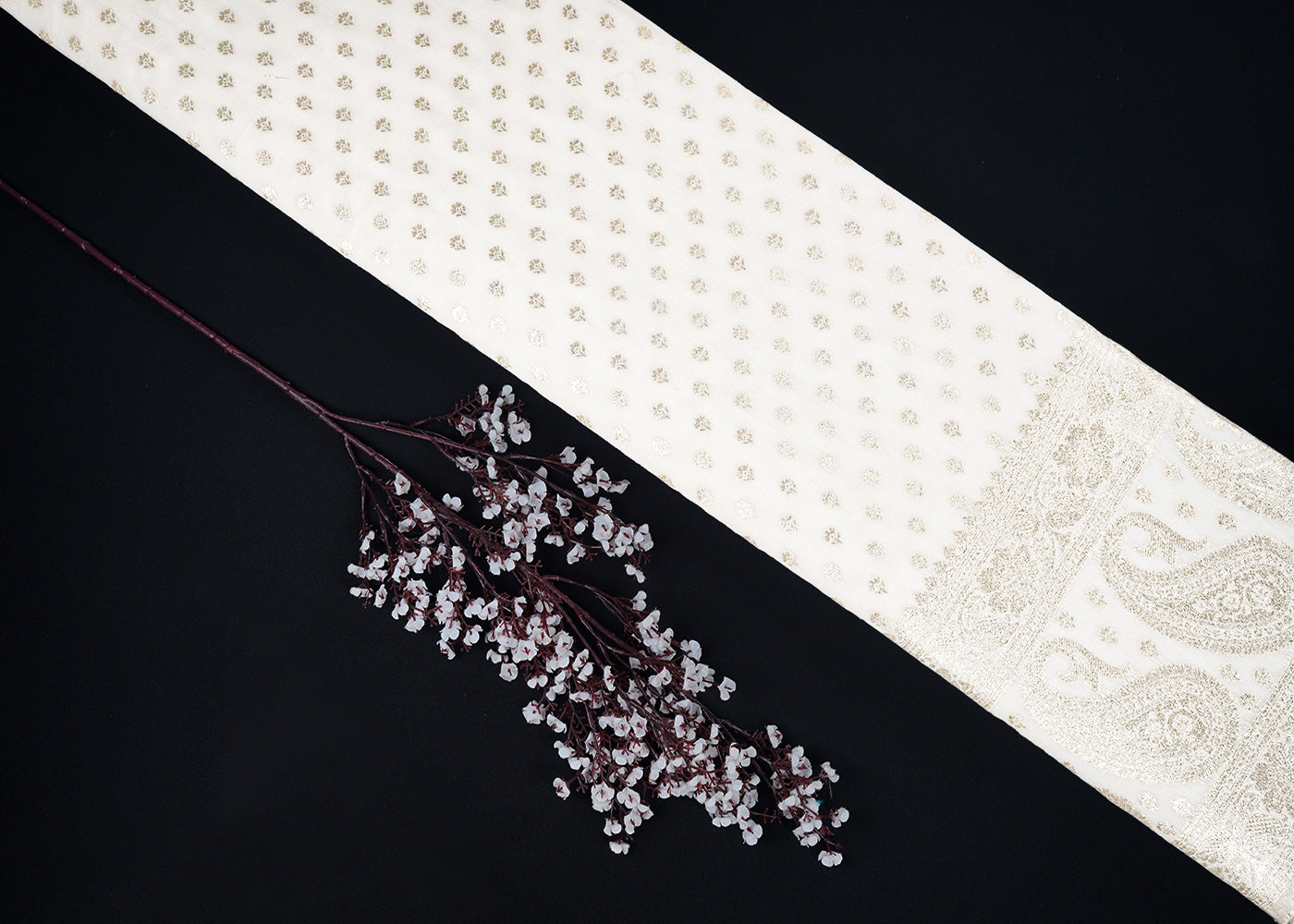 White Dyeable Chanderi Fabric With All Over Zari Handloom With One Side Border 22633