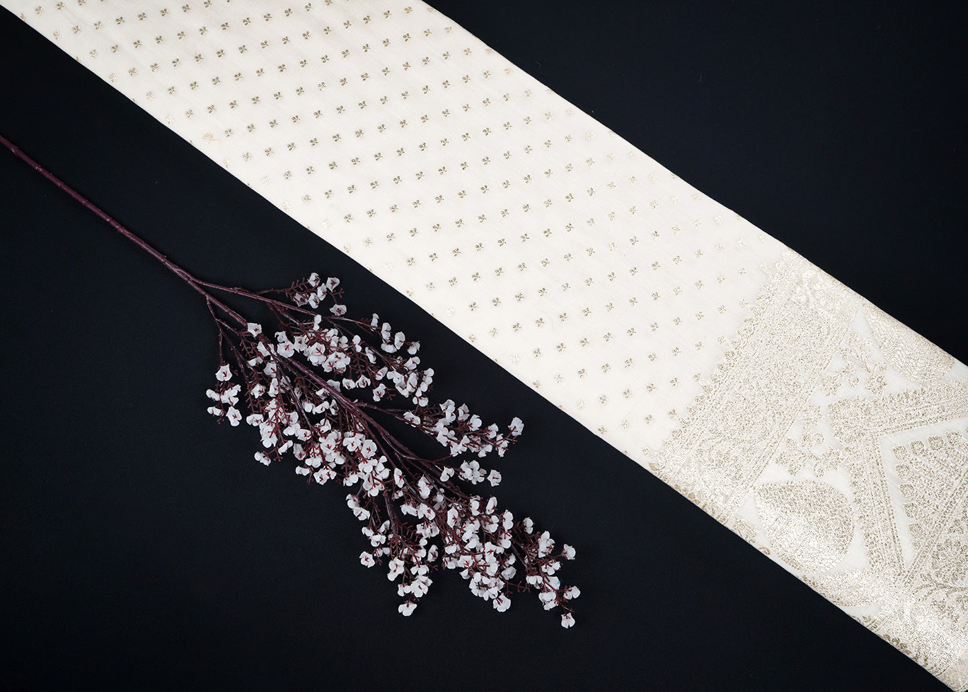 White Dyeable Chanderi Fabric With All Over Zari Handloom With One Side Border 22634