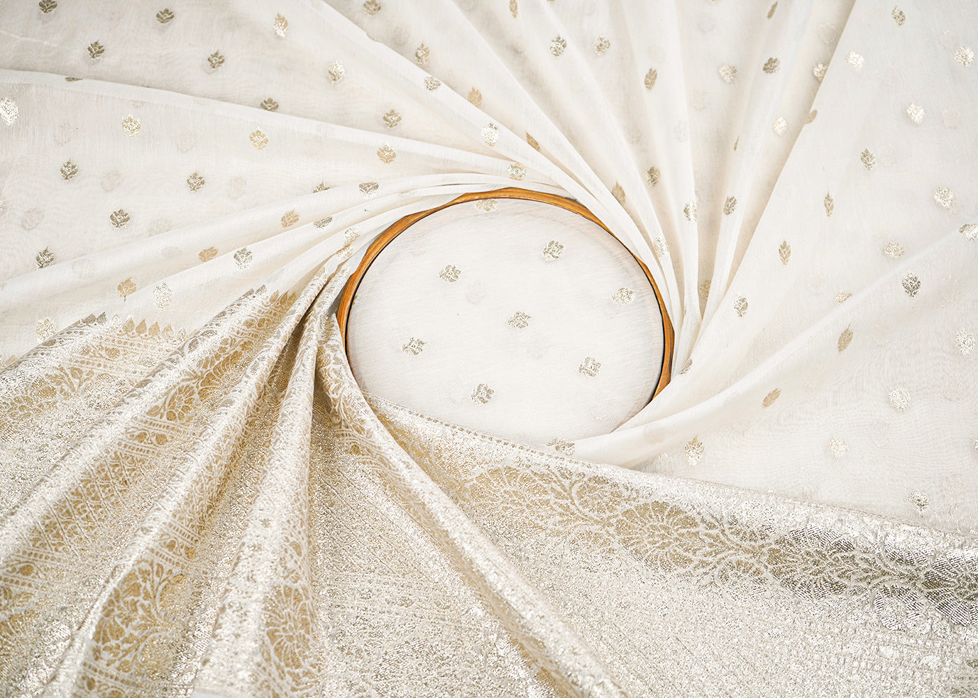 White Dyeable Chanderi Fabric With All Over Zari Handloom With One Side Border 22636