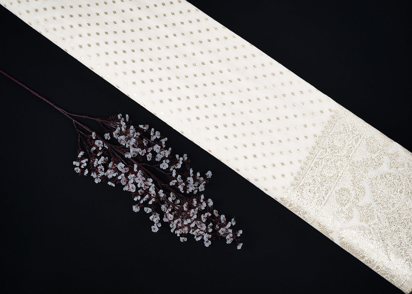 White Dyeable Chanderi Fabric With All Over Zari Handloom With One Side Border 22637