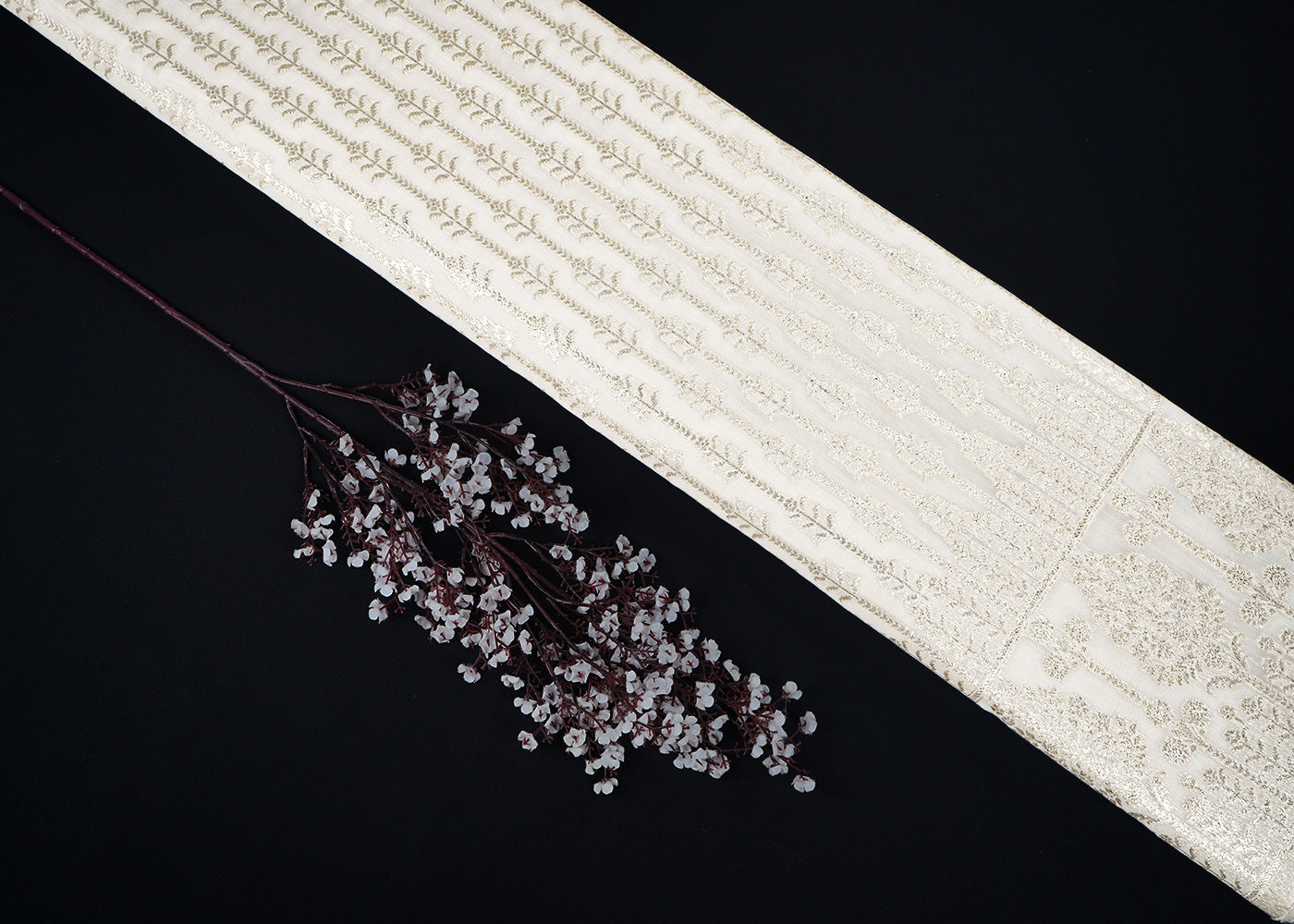 White Dyeable Chanderi Fabric With All Over Zari Handloom With One Side Border 22638