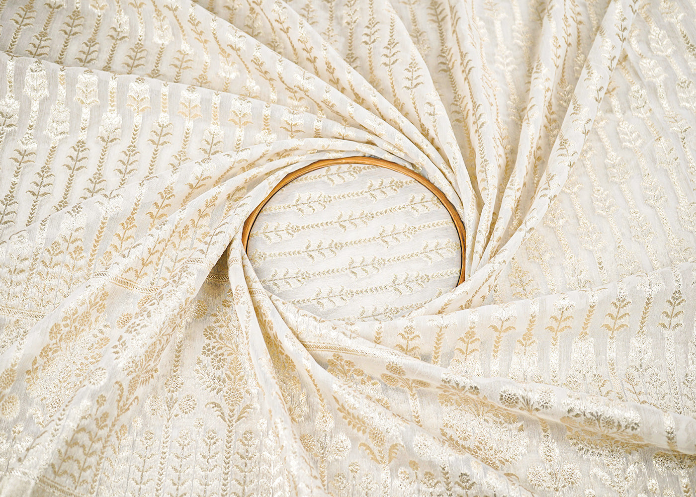 White Dyeable Chanderi Fabric With All Over Zari Handloom With One Side Border 22638