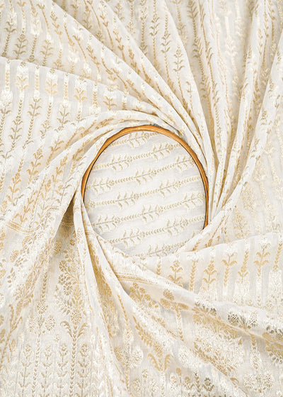 White Dyeable Chanderi Fabric With All Over Zari Handloom With One Side Border 22638