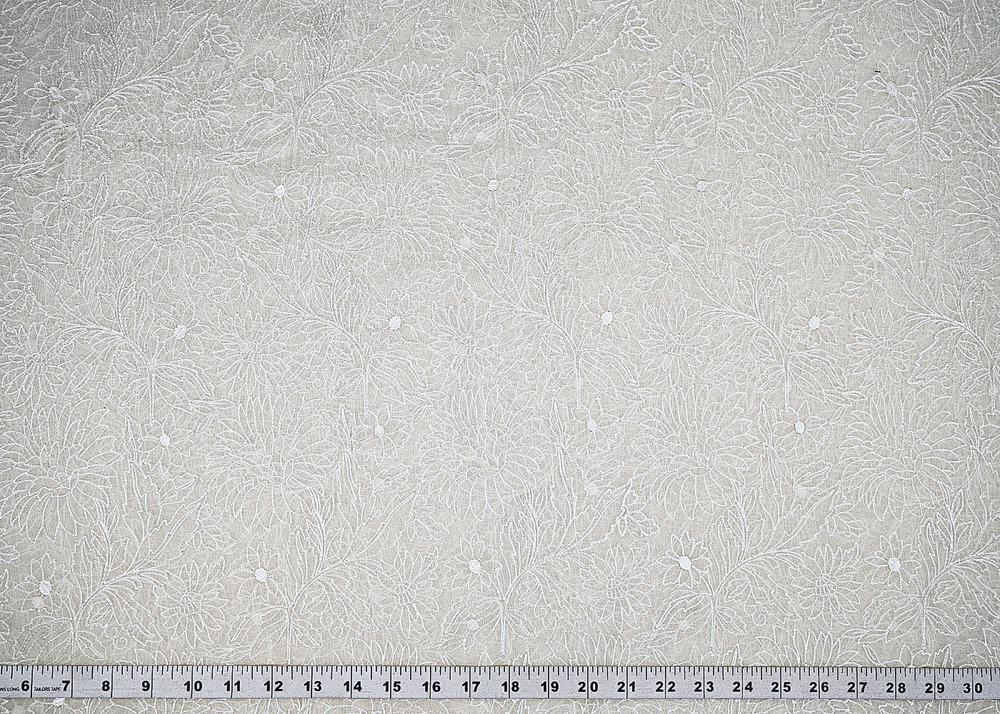 White Dyeable Mul Chanderi Fabric With All Over Floral Thread Work 22642